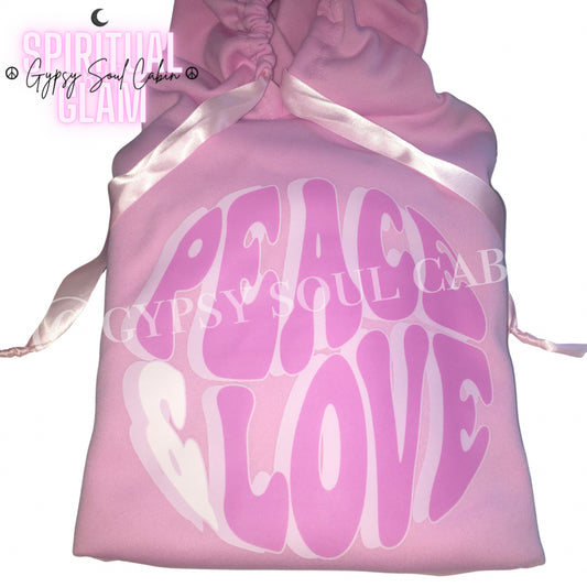 Peace & Love Ruffle Sleeve Pink Oversized Hoodie