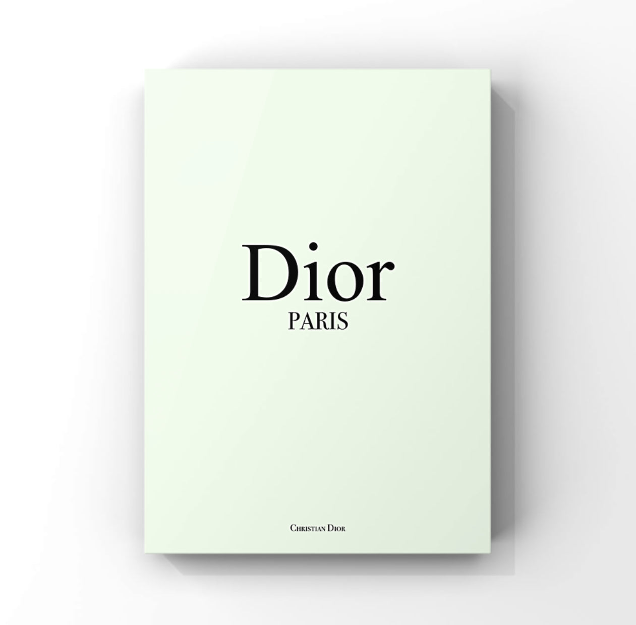 Elegant Dior Paris minimalist art print in pastel green with black text, perfect for stylish wall decor.