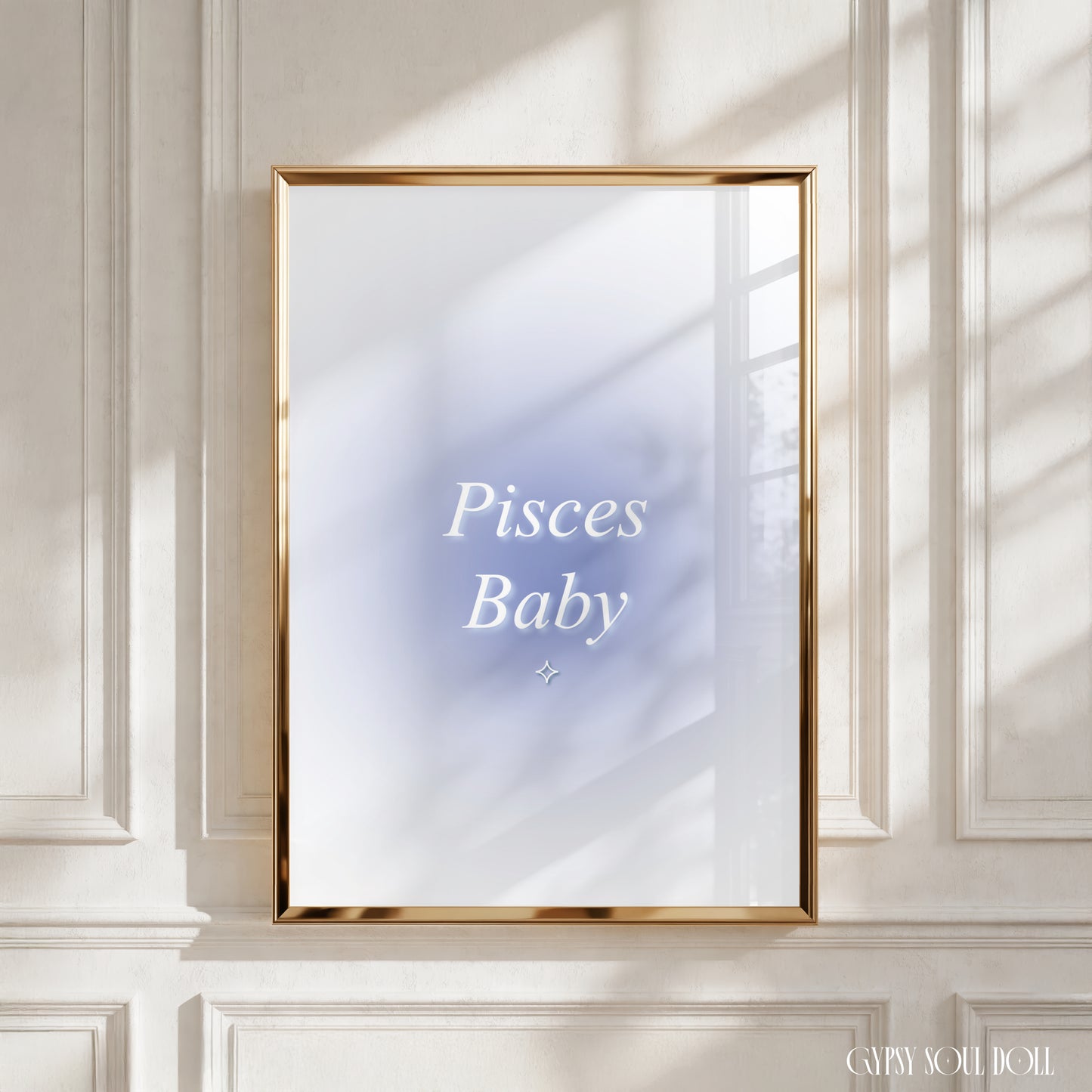 Pisces Baby blue gradient aura art print with aesthetic spiritual typography and a vibrant blue energy design.