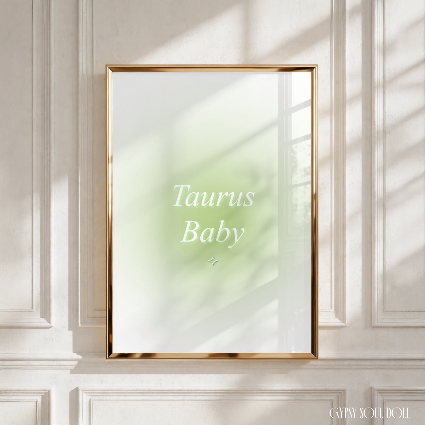 Taurus Baby green gradient aura art print with aesthetic spiritual typography and a vibrant green energy design.