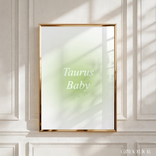 Taurus Baby green gradient aura art print with aesthetic spiritual typography and a vibrant green energy design.