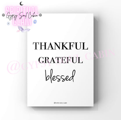 Thankful Grateful Blessed Black Pink Blue & White Quote Prints