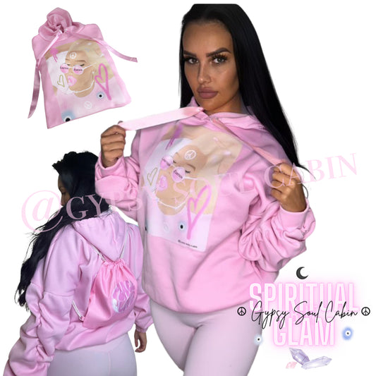 Limited Edition Spiritual Girl Art Pink Scrunched Armed Hoodie
