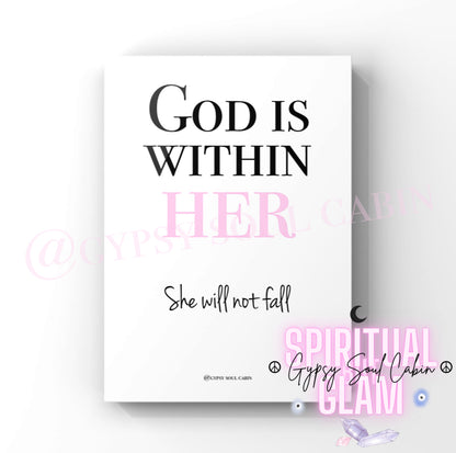 God Is Within Her She Will Not Fall Black & White, Pink, Blue A4 Prints