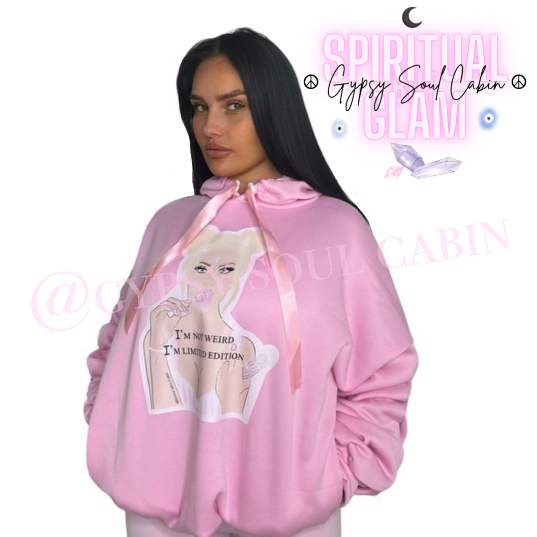I'm Not weird, I'm Limited Edition Spiritual Lollipop Girl Art Pink Scrunched Sleeved Hoodie