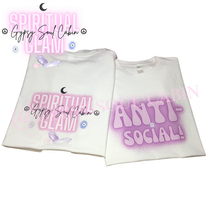 Purple & White Anti-Social Slogan! Evil Eye T-Shirt