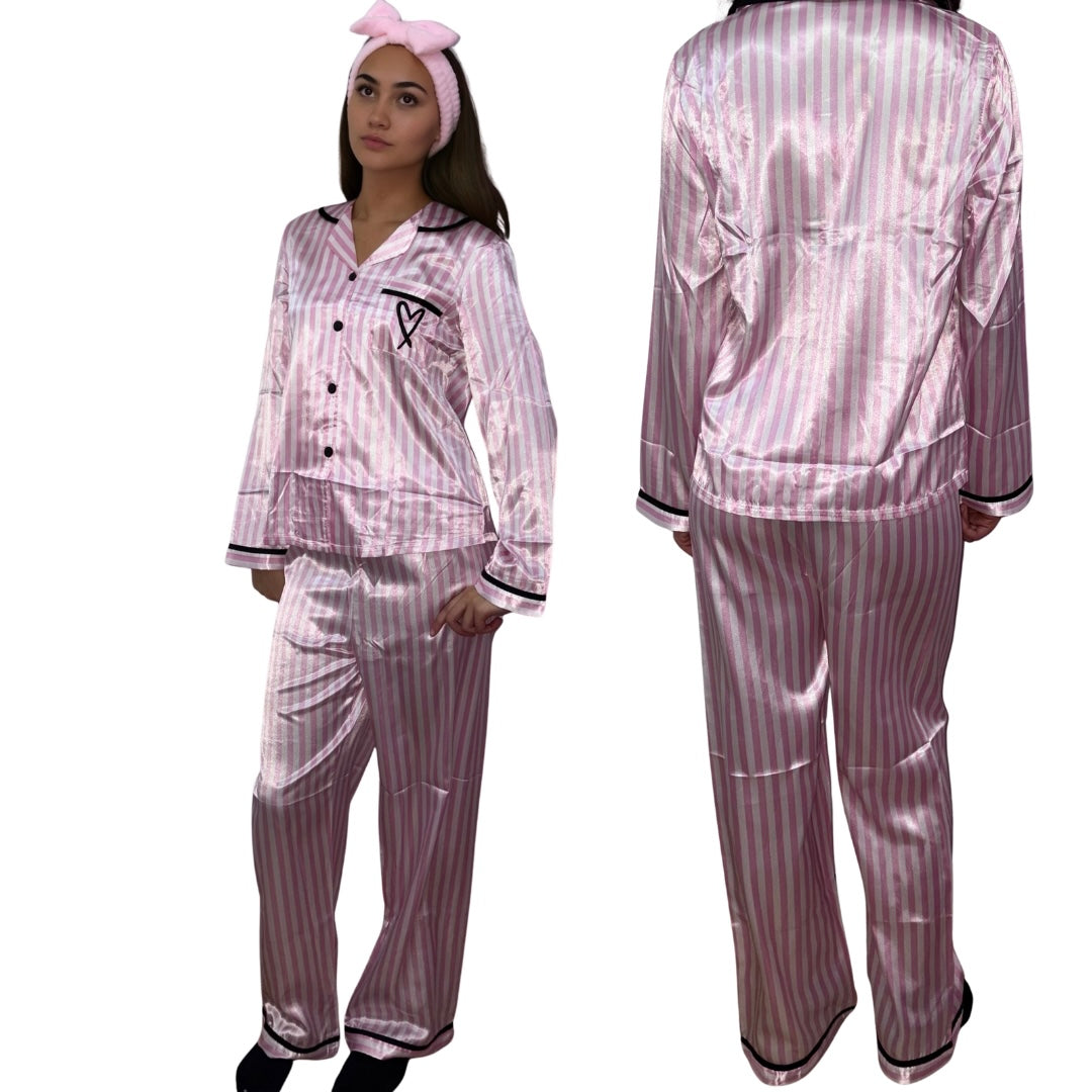 Pink Stripe Satin Pyjama Set | Boutique Pyjamas