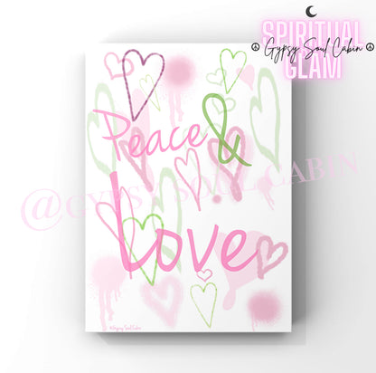 Peace & Love Graffiti Heart Prints – Love Yourself Green & Pink Wall Art