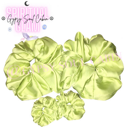 Green Silk Retro Hair Scrunchie