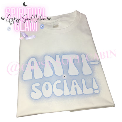 Blue & White Anti-Social Slogan! Evil Eye T-Shirt