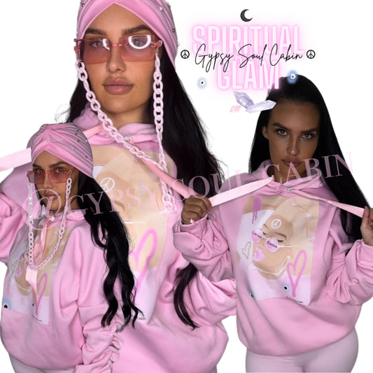 Limited Edition Spiritual Girl Art Pink Scrunched Armed Hoodie