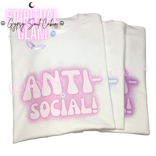 Pink & White Anti-Social Slogan! Evil Eye T-Shirt