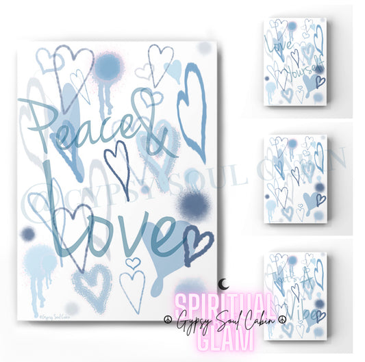Peace & Love, That’s A Vibe, Love Yourself Graffiti Blue & Pink Hearts Prints