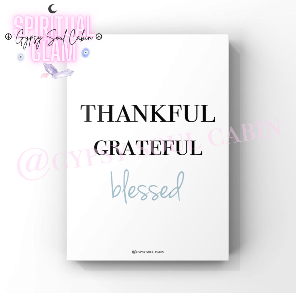 Thankful Grateful Blessed Black Pink Blue & White Quote Prints