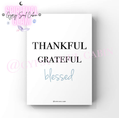 Thankful Grateful Blessed Black Pink Blue & White Quote Prints