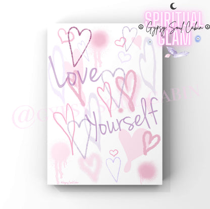 Peace & Love, That’s A Vibe, Love Yourself Graffiti Purple & Pink Hearts Prints
