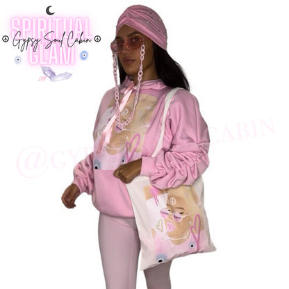 Limited Edition Spiritual Girl Art Pink Scrunched Armed Hoodie