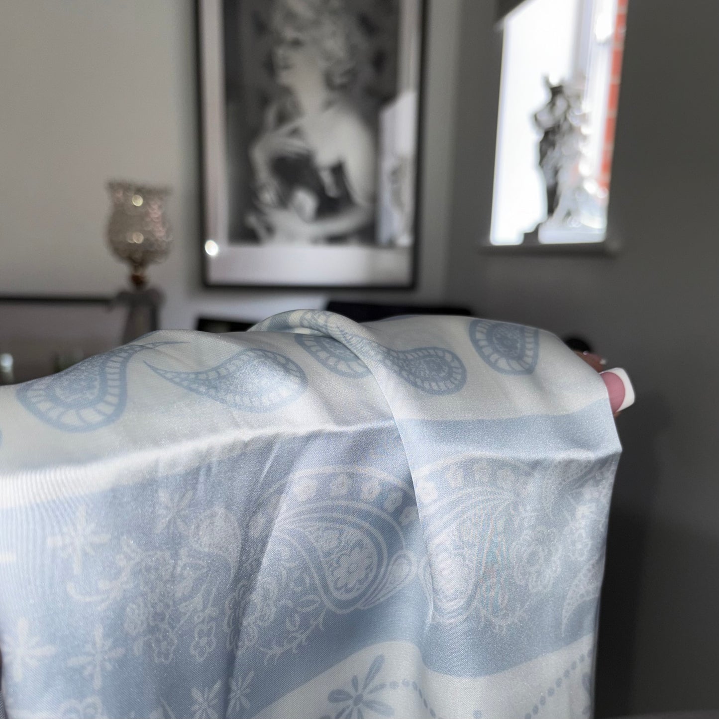 Pastel Blue Festival Set | Paisley Satin Scarf & Retro Fashion Sunglasses