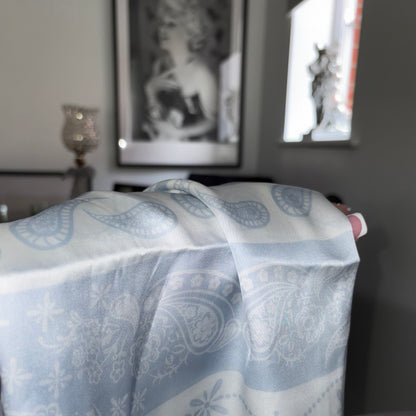 Pastel Blue Festival Set | Paisley Satin Scarf & Retro Fashion Sunglasses