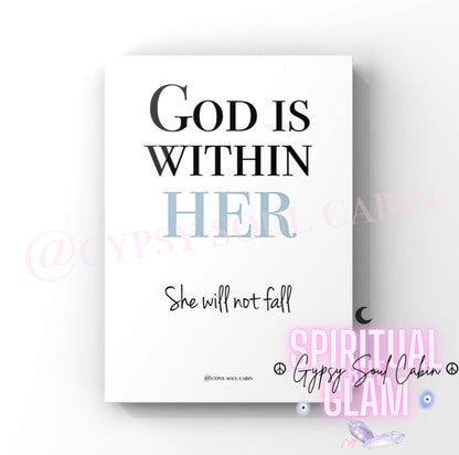 God Is Within Her She Will Not Fall Black & White, Pink, Blue A4 Prints
