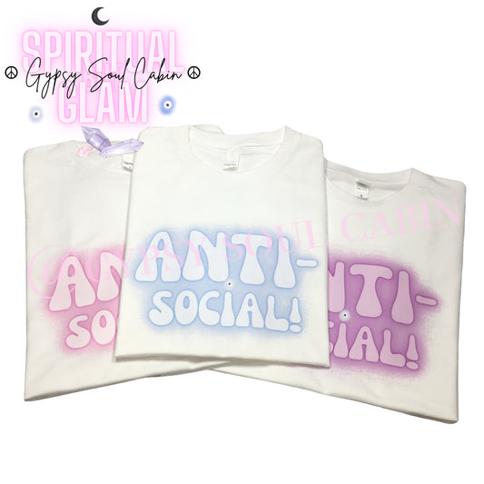 Blue & White Anti-Social Slogan! Evil Eye T-Shirt
