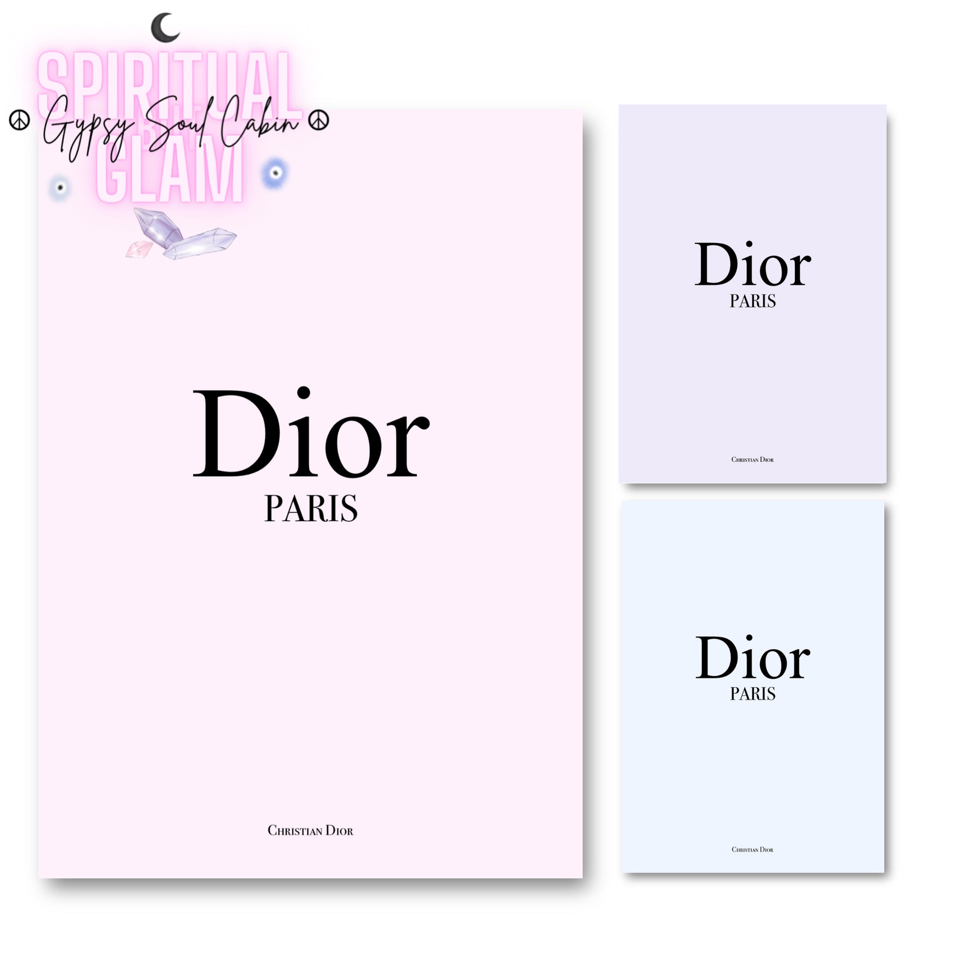 Elegant Dior Paris minimalist art print in pastel pink, purple, and blue with black text, perfect for stylish wall decor.