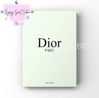 Elegant Dior Paris minimalist art print in pastel green with black text, perfect for stylish wall decor.