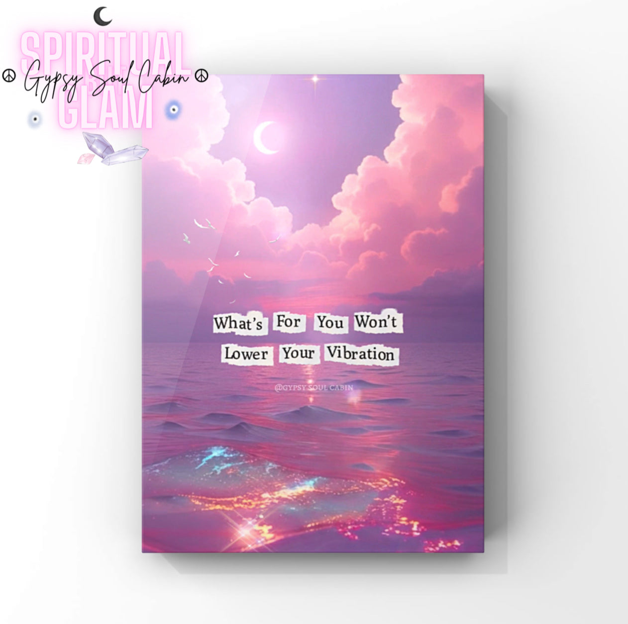 Wall print with a spiritual aesthetic vibe and motivational quote on a white background.