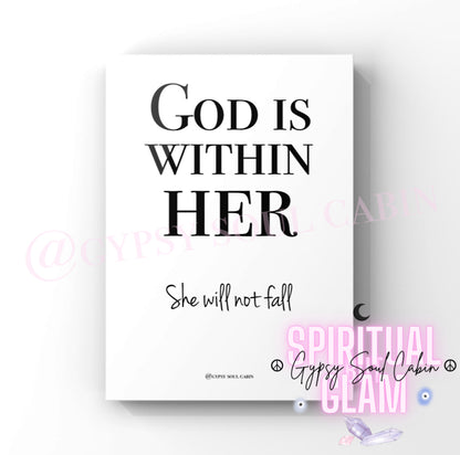 God Is Within Her She Will Not Fall Black & White, Pink, Blue A4 Prints
