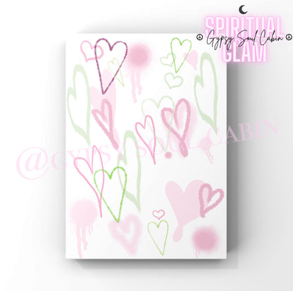 Peace & Love Graffiti Heart Prints – Love Yourself Green & Pink Wall Art