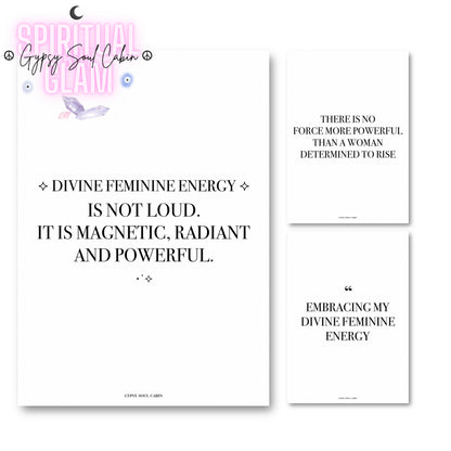 Set of empowering feminine energy quote prints on a white background, featuring motivational messages for inspiration and self-love, perfect for wall decor.