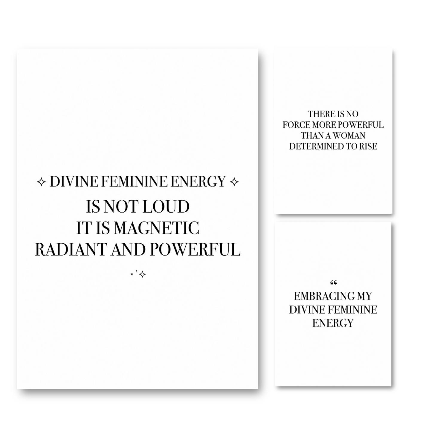 Set of empowering feminine energy quote prints on a white background, featuring motivational messages for inspiration and self-love, perfect for wall decor.