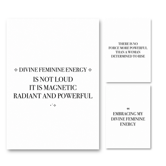 Set of empowering feminine energy quote prints on a white background, featuring motivational messages for inspiration and self-love, perfect for wall decor.