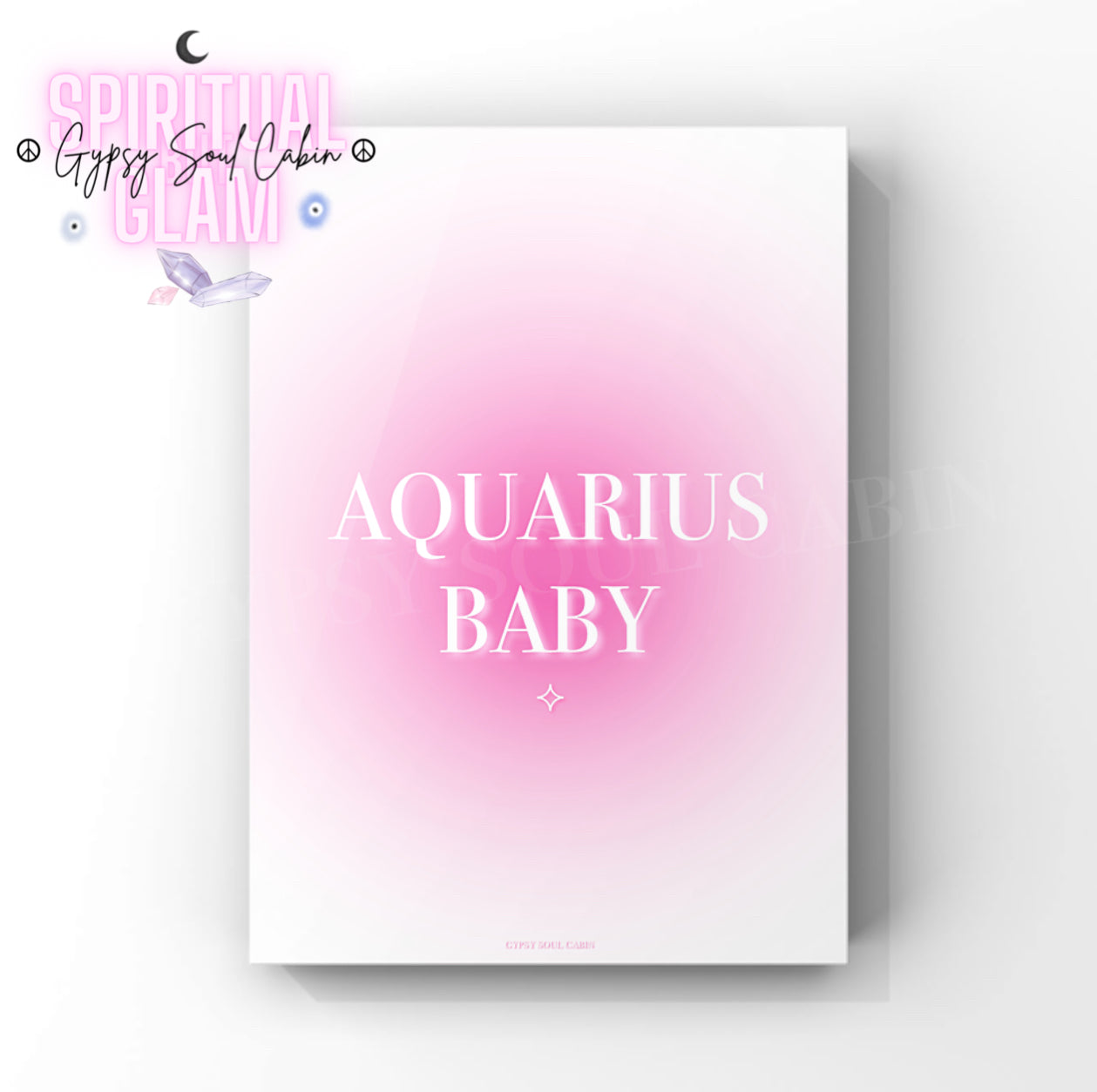 Gypsy Soul Cabin Aquarius Baby pink gradient aura art print with aesthetic spiritual typography and a vibrant pink energy design.