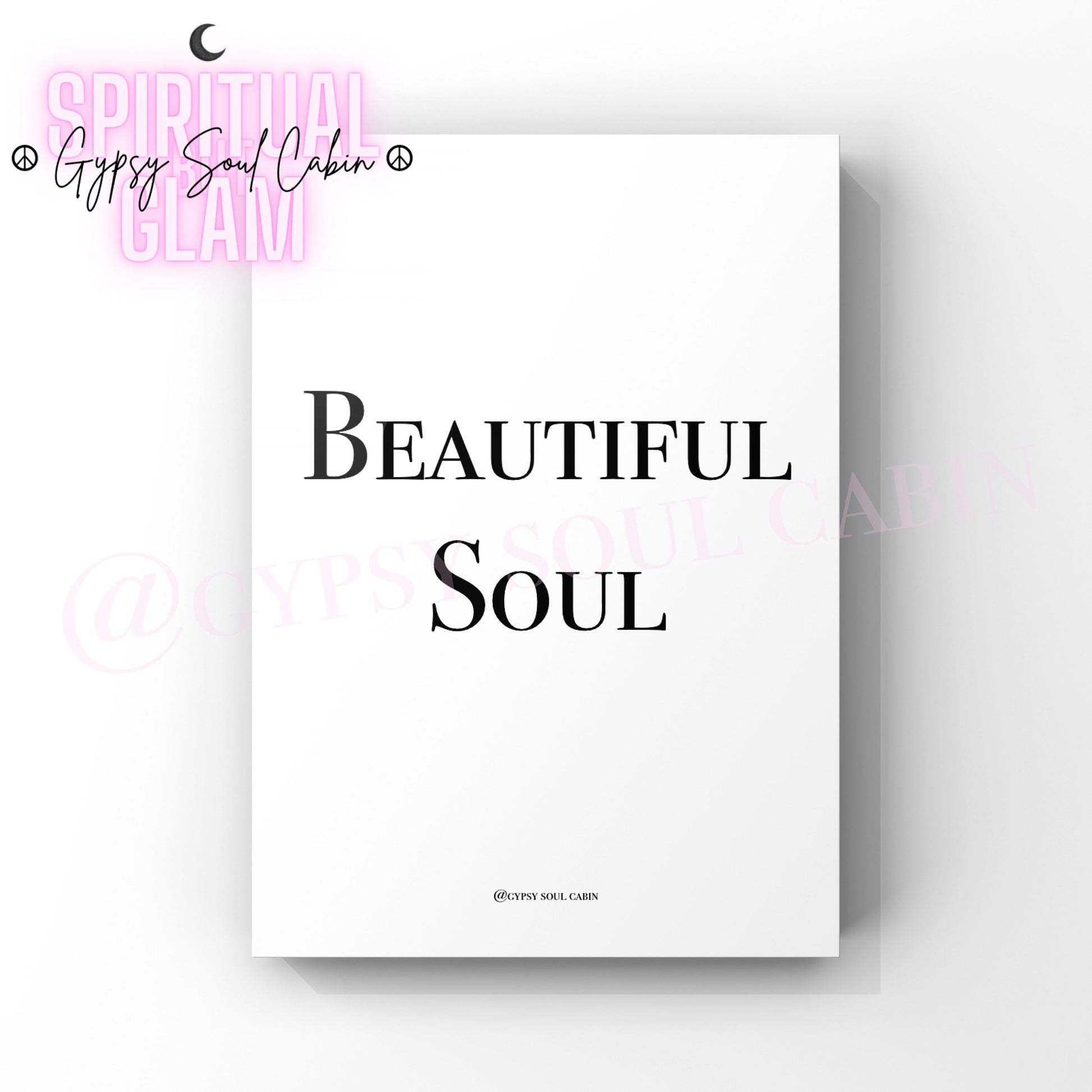 Minimalist A4 black and white typography wall art print featuring the elegant statement Beautiful Soul centered on a clean background.
