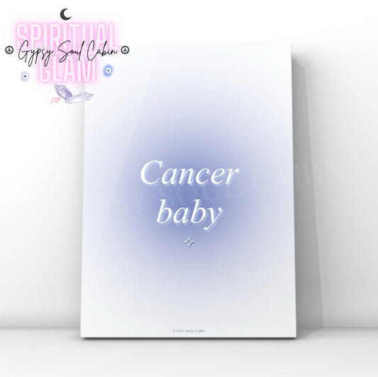Gypsy Soul Cabin Cancer baby blue gradient aura art print with aesthetic spiritual typography and a vibrant blue energy design.
