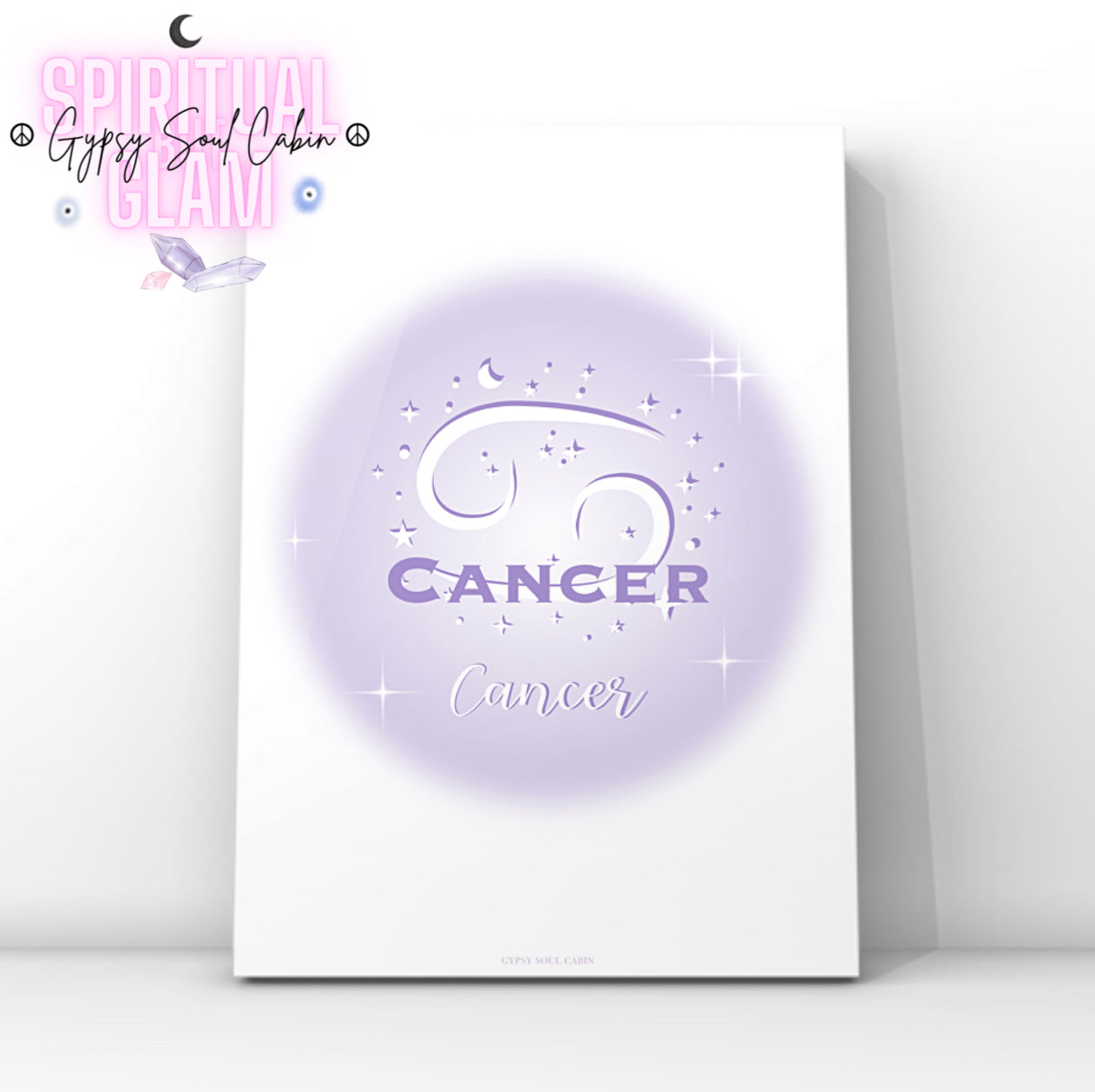 Cancer zodiac sign poster with decorative elements on a white background
