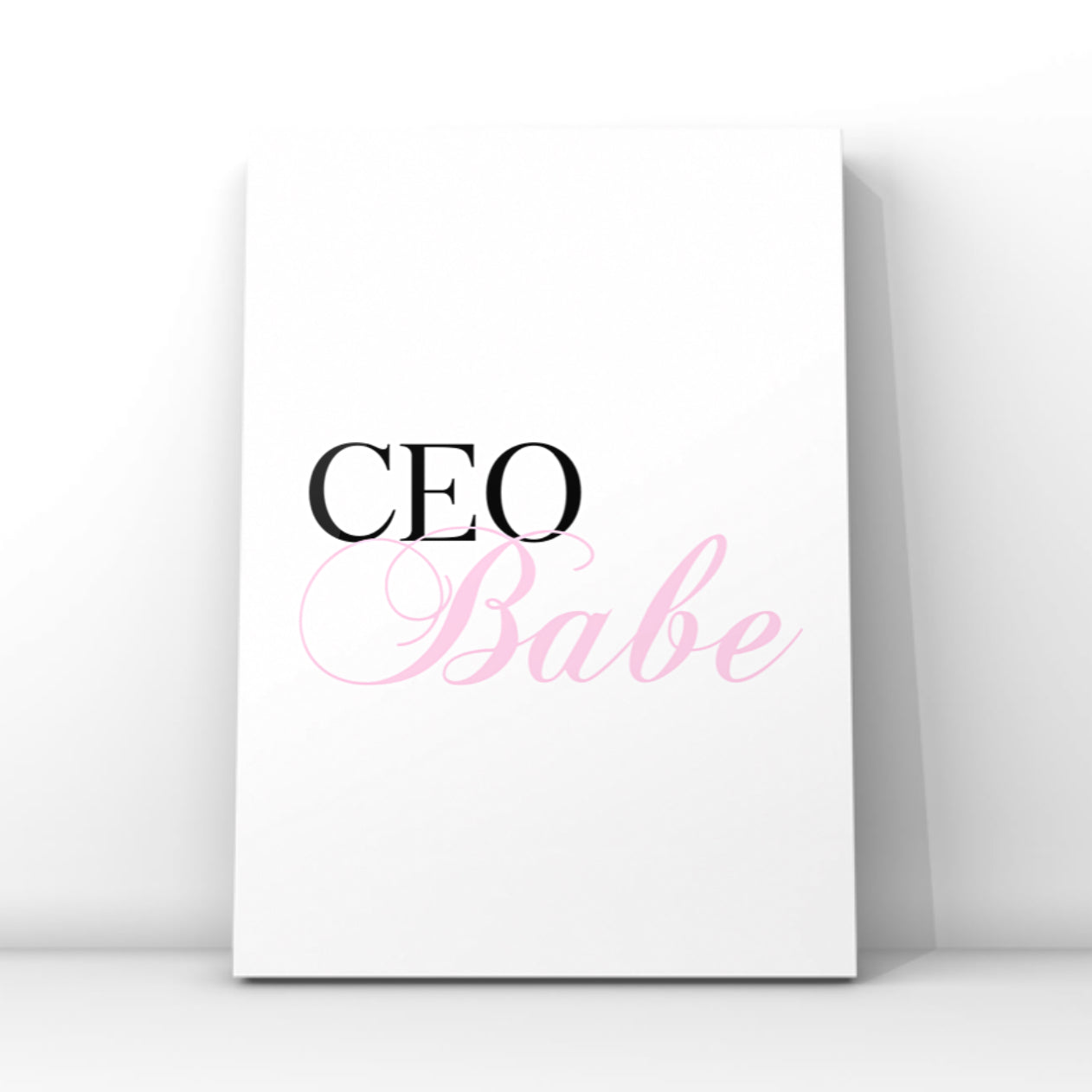Minimalist A4 black-and-pink typography wall art print featuring the bold words "CEO Babe" on a clean white background.