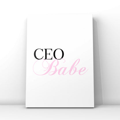 Minimalist A4 black-and-pink typography wall art print featuring the bold words "CEO Babe" on a clean white background.