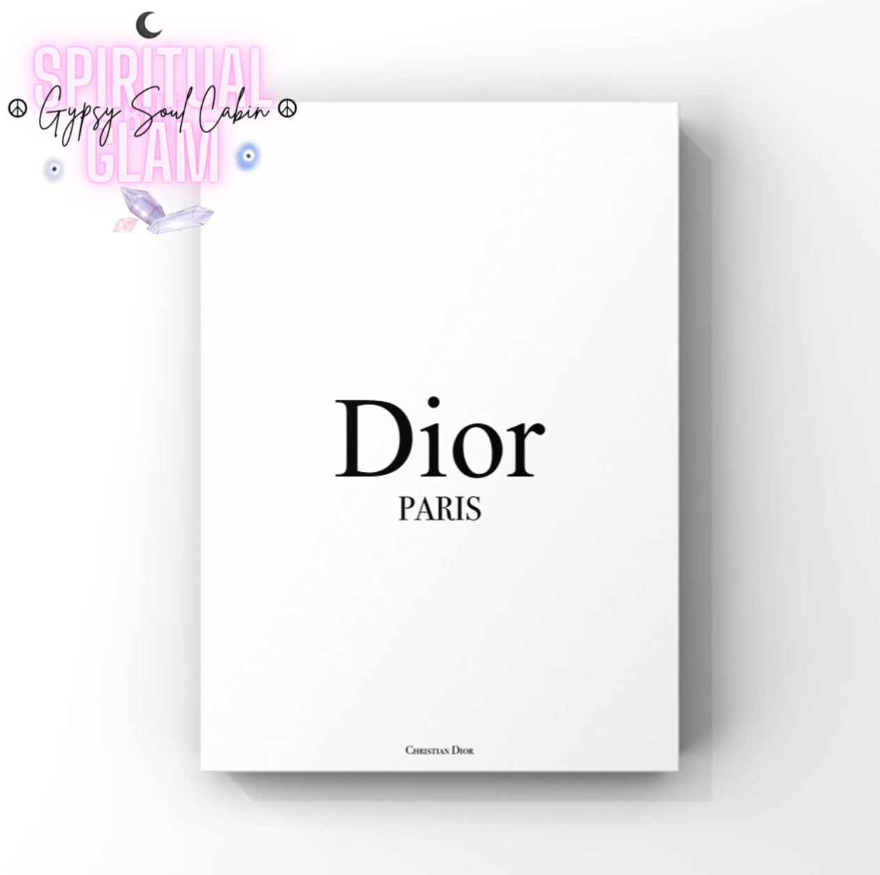 Elegant black and white A4 fashion typography print displaying the minimalist Dior Paris designer logo centred on a clean white background.