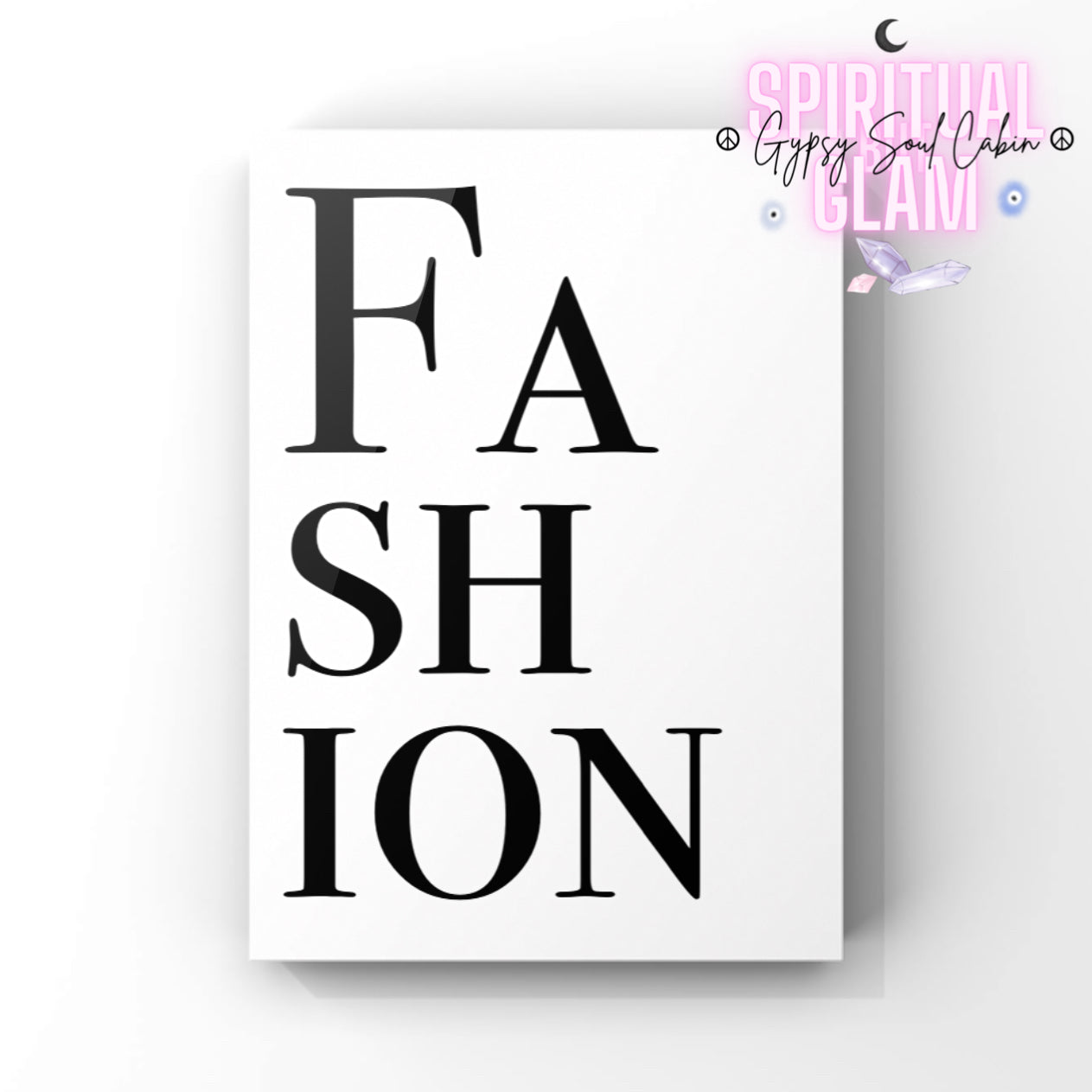 Minimalist A4 fashion print featuring the word FASHION stacked vertically in bold black serif typography on a clean white background.