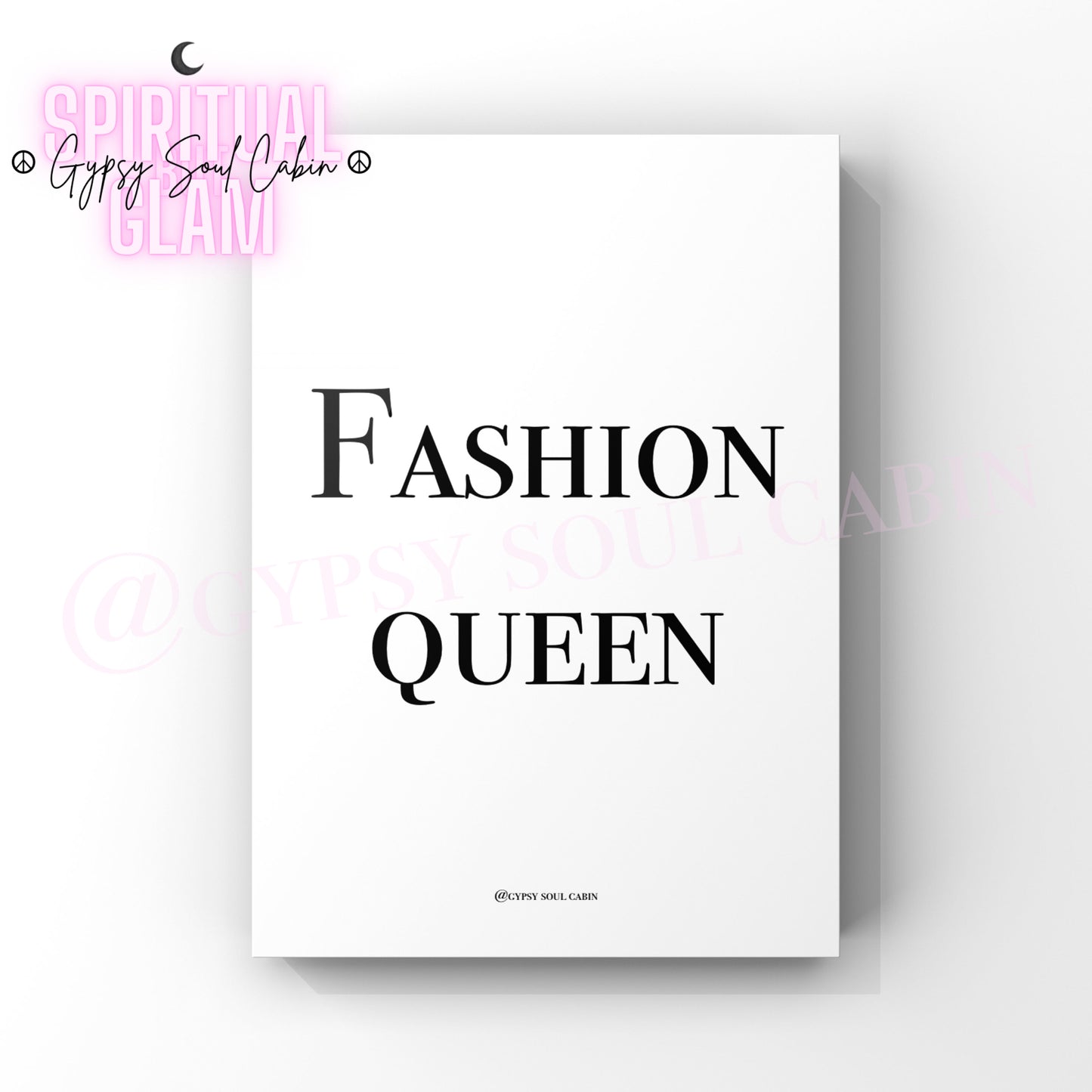 Minimalist black and white typography art print featuring the bold fashion statement text Fashion Queen centered on a white background.