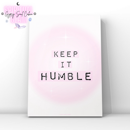 Minimalist typography print reading Keep It Real in black typewriter font over soft pink gradient blocks and a glowing pink aura background.