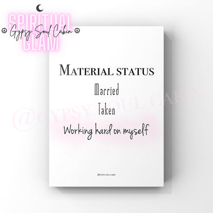 Three A4 black and white quote prints with pink accents, each with a different quote about self-awareness and materialism.