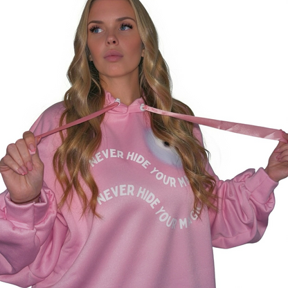 Pink Scrunched Sleeve Hoodie | Never Hide Your Magic