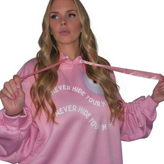 Pink Scrunched Sleeve Hoodie | Never Hide Your Magic